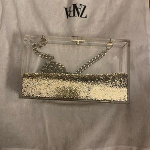 Gold clutch purse with chain